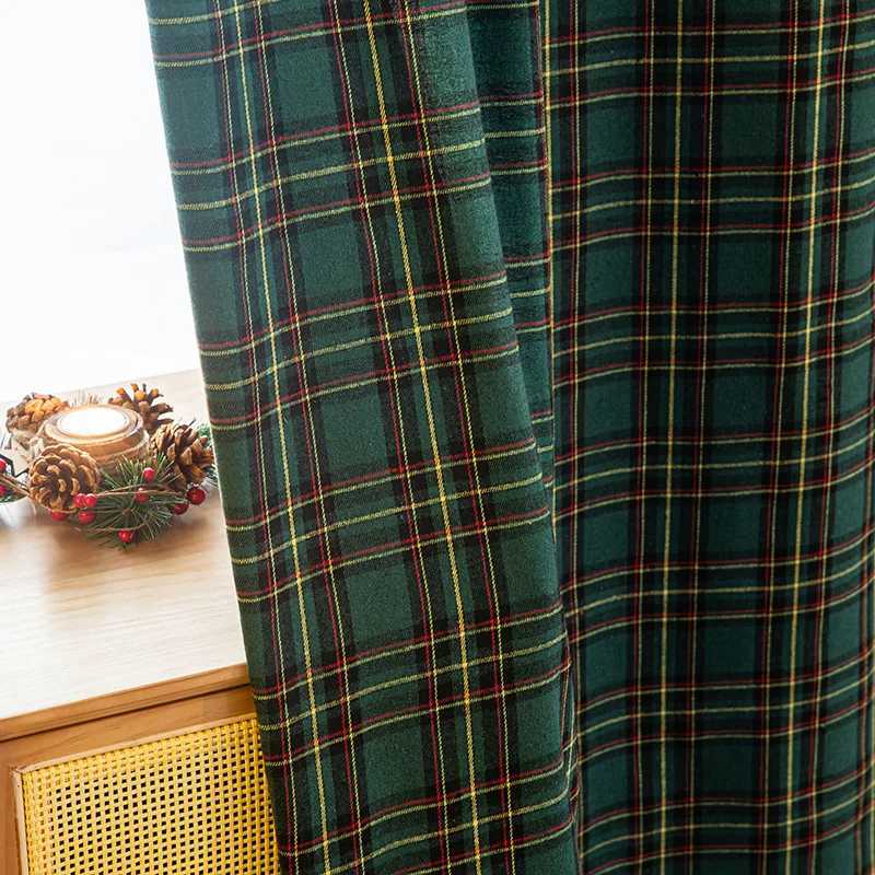 Curtain Christmas 1PC Cross-border New Christmas American Retro Blackout Red Green Plaid Holiday New Year Curtains Finished Products Y251126