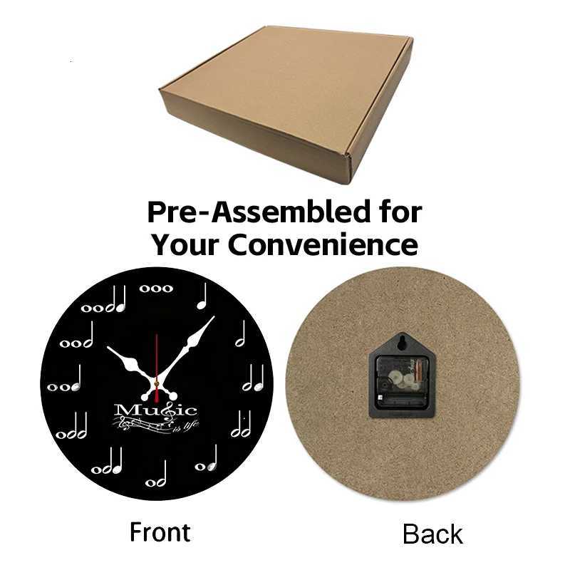 Music Note Wooden Round Silent Hanging Wall Clock Suitable For Living Room Office Study Room Bedroom Home Decoration C251126