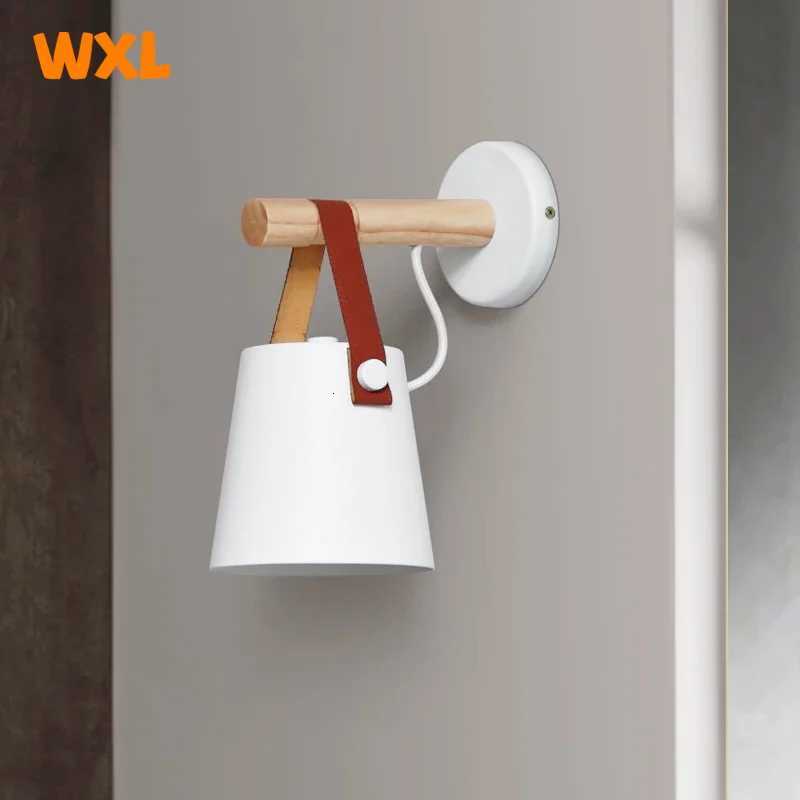 Modern LED Wall Lamp Bedroom Bedside Living Room Nordic Belt Wooden Wall Lamp E27 110-240V Black White M251126