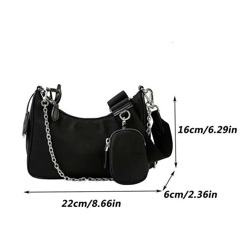 Casual Nylon Waterproof Women Shoulder FAshion Cool Black Chain Decolr Armpit Crossbody With Small Purse K251125