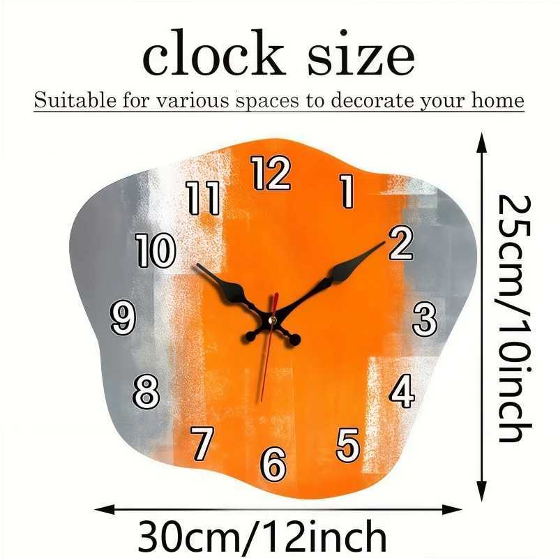 Gray Orange Abstract Art en Wooden Silent Hanging Wall ClockSuitable for Living RoomOfficeStudy BedroomHome Decoration C251126