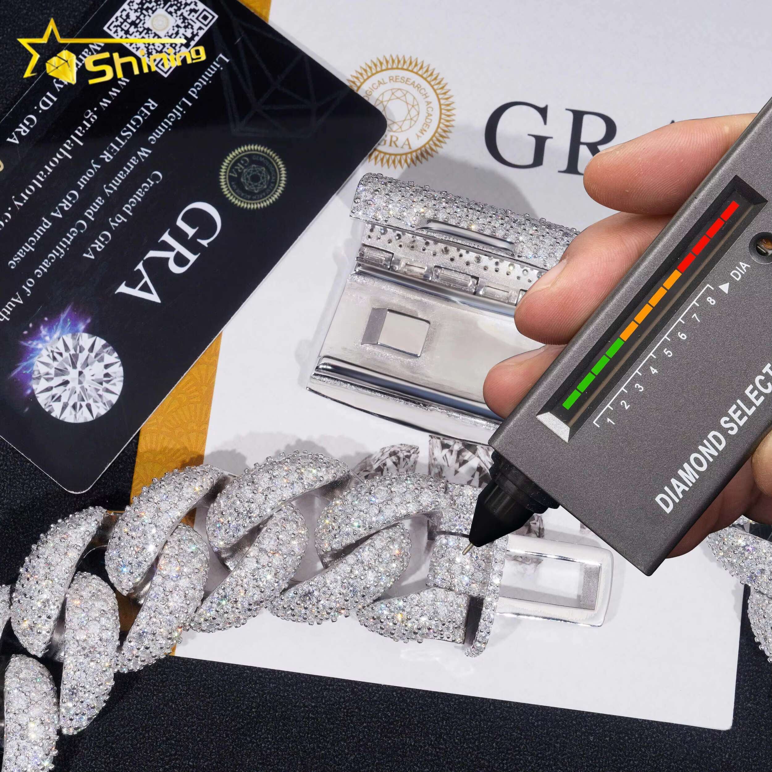 Big Heavy Solid 28MM GRA Certificate 925 Sterling Silver Miami Moissanite Diamond Cuban Link Chain