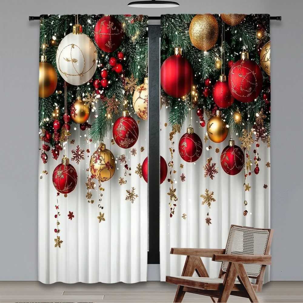 Curtain Christmas 2pcs 2D flat printing Classic Christmas Curtains Festive Ornaments5 Digital Printed Polyester Drapes Birthday Party for Y251126