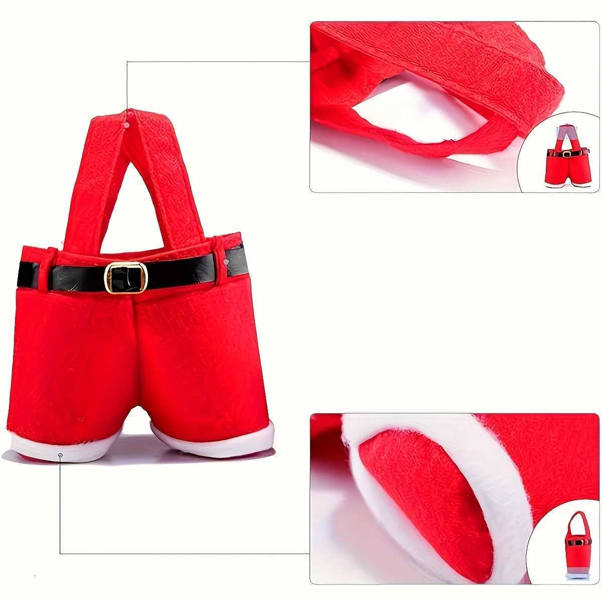 6pcs Red Non-Woven Fabric Christmas Gift Bags with Santa Claus Shorts Design Holiday Gift Wrapping Decorations Y251126