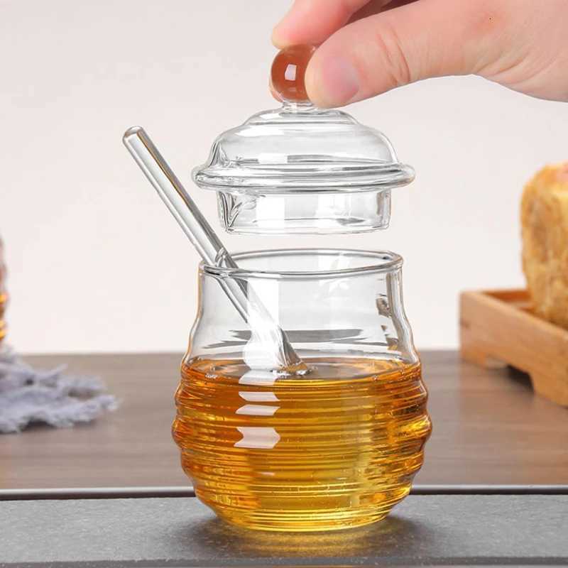 Glass Honeycomb Tank Honey Jar Clear Glass Honey Dispenser With Dipper Stick And Lid Honey Bottle For Kitchen Coffee Bar Baking Y251126