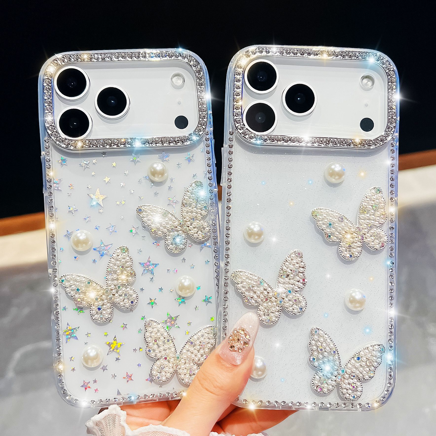 Pearl Butterfly Phone Case Compatible with iPhone 17 Pro Max Shockproof Protective Case iPhone 16/15 Pro
