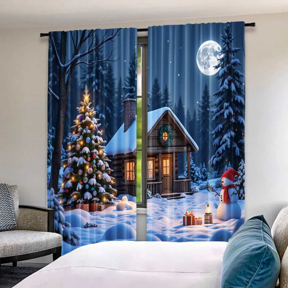 Curtain Christmas 2D flat printing 2pcs Christmas Classic Hot Curtains Holiday Snowman Digital Printed Polyester Drapes Durable Birthday Party Y251126