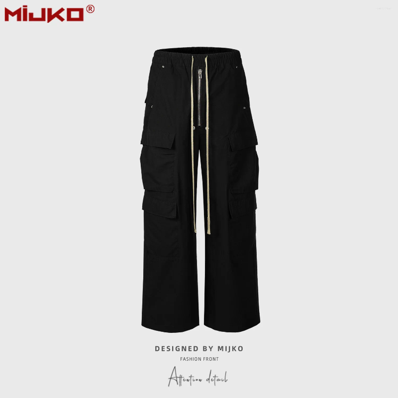Men's Pants MIJKO Wide Leg Drawstring Black Cargo Unisex Straight Baggy Casual Overalls Streetwear Loose Oversized Trousers Z260315