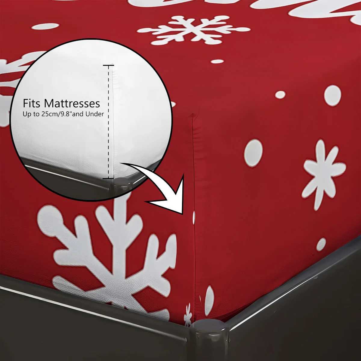 Christmas 3pcs Merry Christmas red print coreless Fitted Shee set multiple size soft bedcover bedroom bedding decorations machine washable Y251126