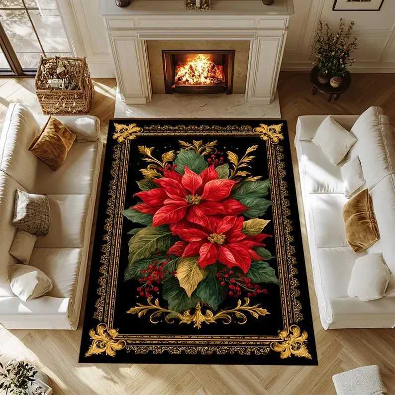 Cozy Christmas Rug Red Holiday Living Room Carpet with Tree Snowman Reindeer Design Home Decoration CarpetsM251126