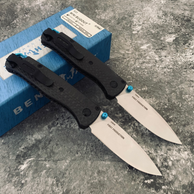 BM 533-3 Mini Bugout Carbon Fiber Folding Knife 2.82" S90V Black Outdoor Camping Hunting Pocket Tactical EDC Tool 535 Knife