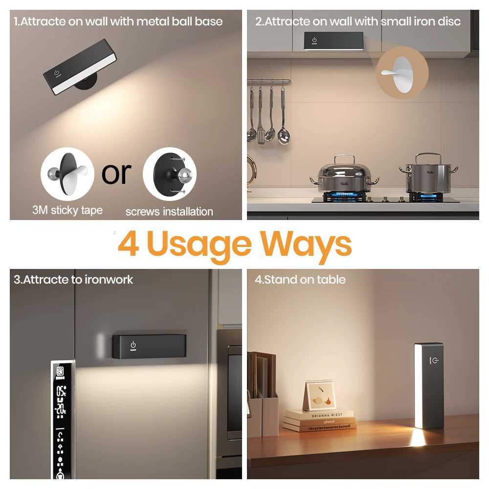 Rechargeable Wall Sconces with Remote 3 Color Temperatures Rotatable LED Wall Bedside Lamp Portable Reading Light Mirror Lamp M251126