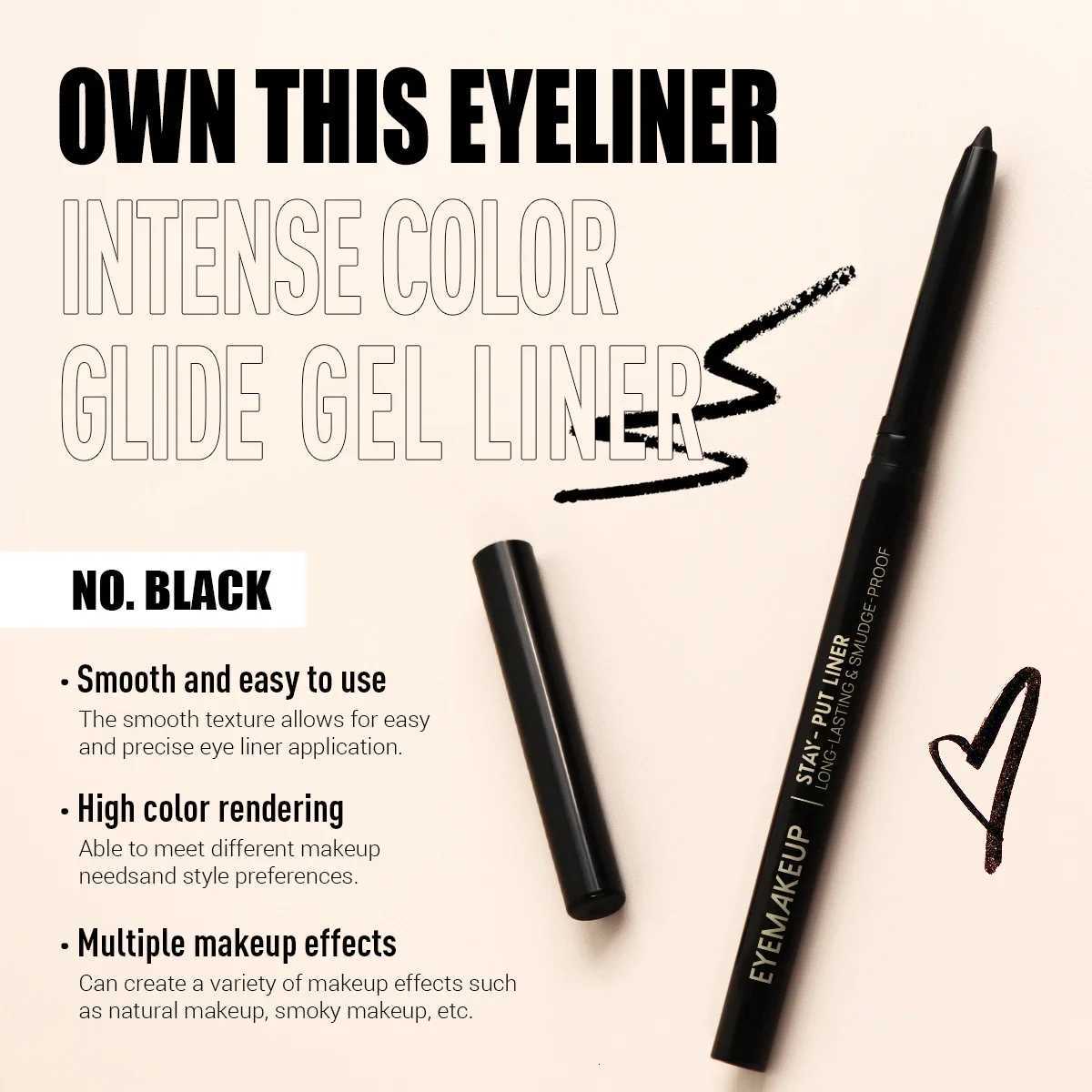 2pcs Waterproof Black Eyeliner Gel Pencil Lasting Natural Smooth Easy Wear Matte Quick Drying Non-Smudge Eyeliner Gel Pen MakeupT251126