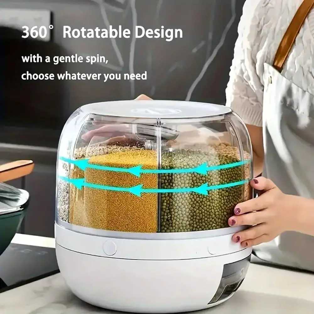 360 rotating food dispenser One-Click Output rice Storage Round Grain Dispenser Kitchen for Grains Beans Rice Y251126