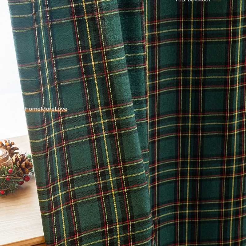 Christmas 1pc Half Blackout Red and Green Checkered Curtain Fabric100 Polyesterhand Washable Modern Style Christmas Curtain Decoration Y251126