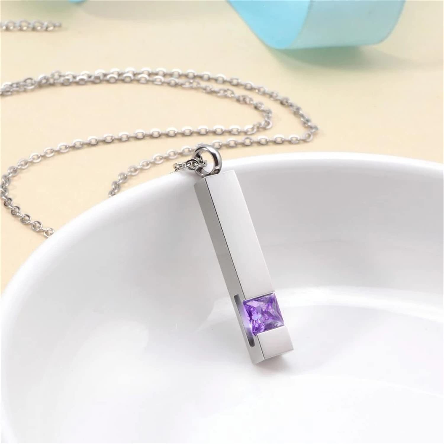 Geometric titanium steel birthday stone perfume necklace can be opened to commemorate relatives hair urn pendant