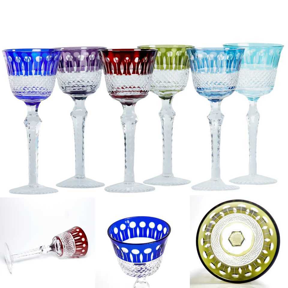 Handcrafts Czech Style Lotus Multi Colored Glass Hock Wine Glasses With Gift Box C251126