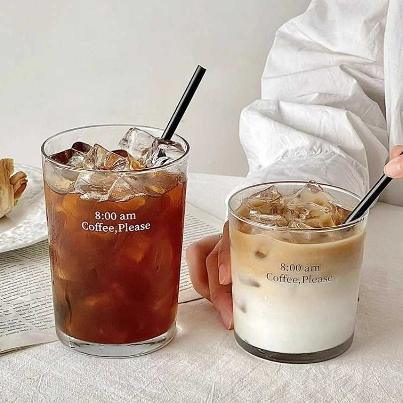 Iced Coffee CupINS Style Latte Glass Creative Letter Coffee GlassesCup with lid and strawA gift to friends C251126