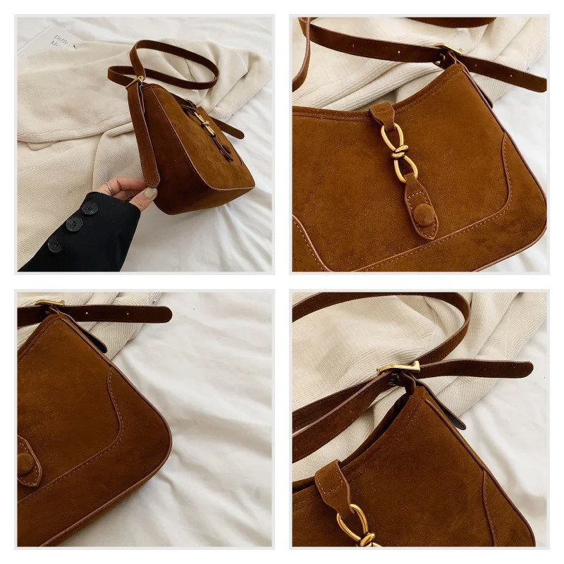 Winter Trendy Frosted PU Leather Shoulder Bag for Women Quiet Burgundy Bag Lady Solid Color Crossbody Bags Suede Purse 250425