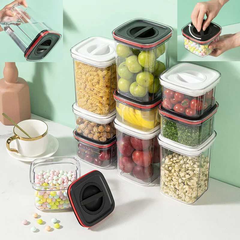 Rotating Cover Sealed Jar Food Storage Box Transparent Plastic Multigrain Tank Stackable Dried Storage Jars Kitchen Organizer Y251126