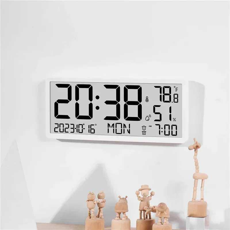 Battery Powered Large Screen LCD Digital Desktop Clock Temperature Humidity Electronic Clock Date Week Time Mute Wall Clock C251126
