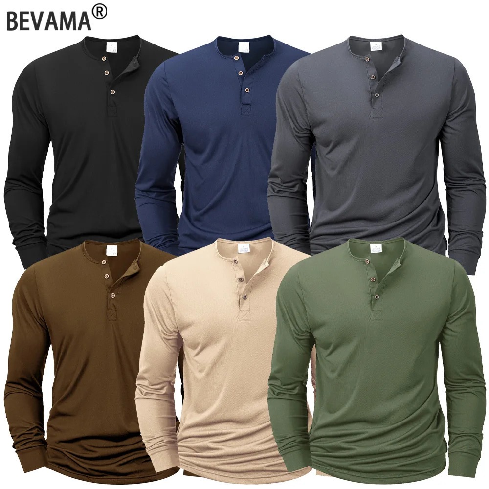 Mens Long Sleeve Henley Neck T-shirt Slim Fit Bottoming Tshirt Casual Button Shirt Comfortable Fitness Tee Cozy Top 251125