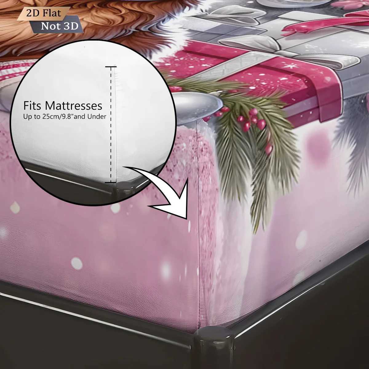 Christmas 3pcs Christmas Highland Cow Print Coreless Bed Sheet Set Multiple Size Bed Cover Bedroom Bedding Decoration Machine Washable Y251126