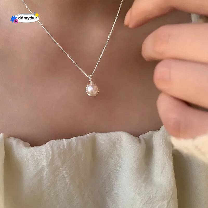 New Trendy Fashion Sier Pearl Simple Elegant Thin Chain Pendant Necklace for Women Girl Jewelry Dropship Wholesale ddmythur