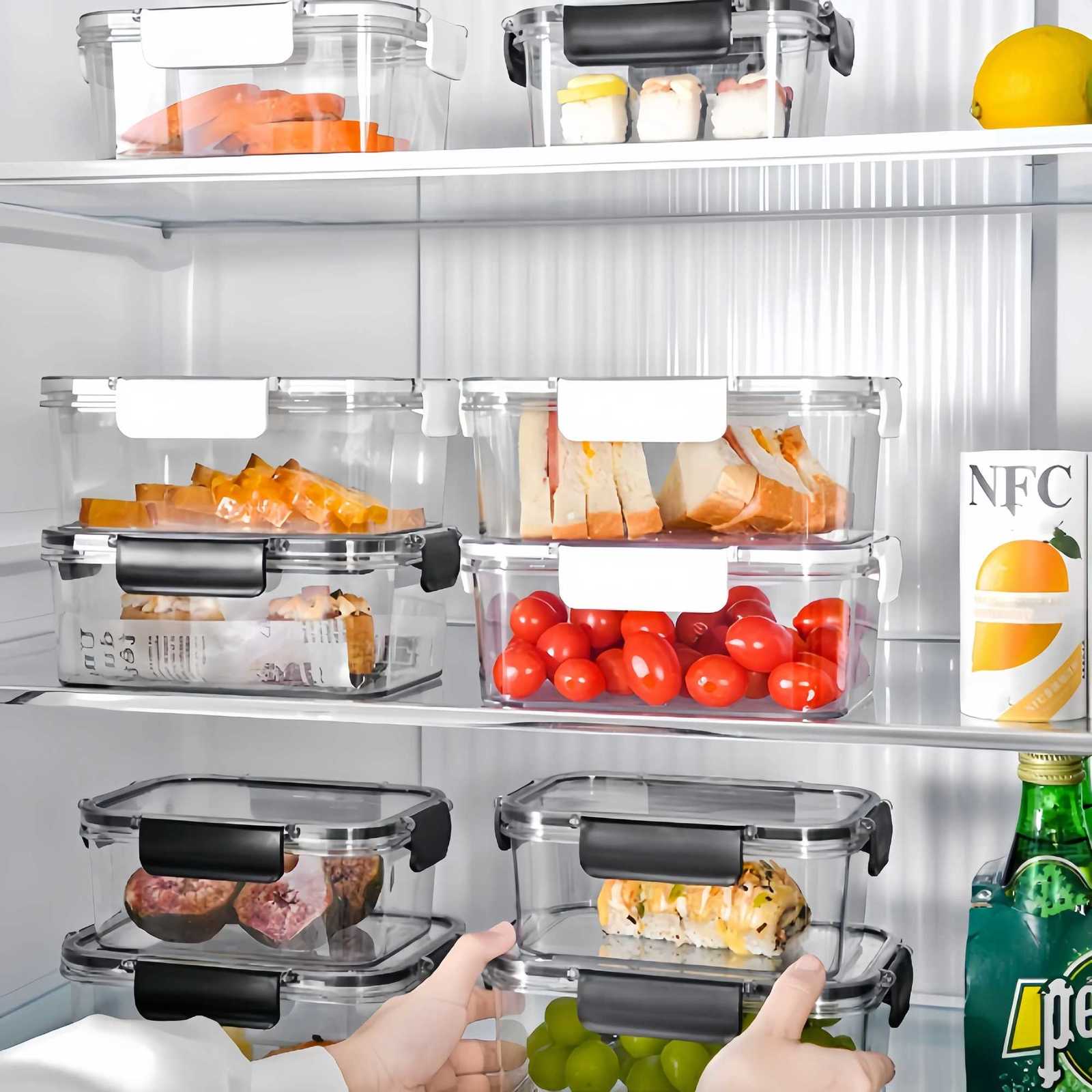 Rectangular sealed food containers with flip LIDS for reuse and stacking food storage and preservation cans for refrigerators Y251126