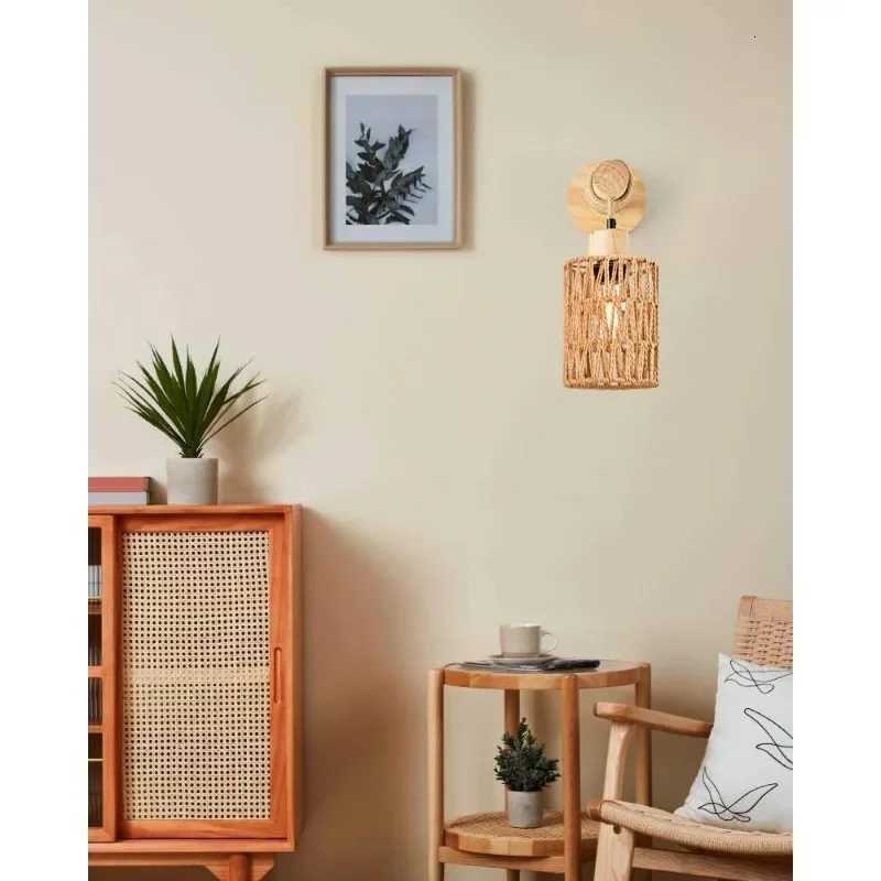 Hemp Rope Design Bedhead Wall Lamp Cylindrical Shaped Wall Light for Bedroom Farmhouse Countryside Decorative Lighting Lampshade M251126