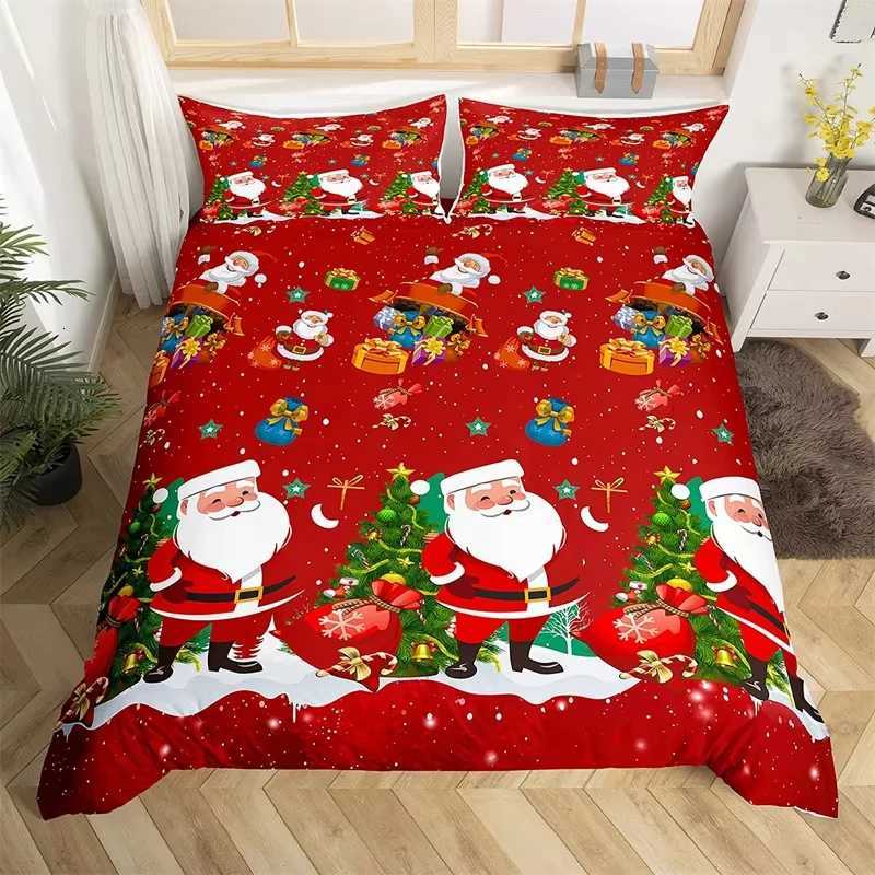 Christmas Cartoon Winter House Duvet Cover Cute Deer Animal Santa Claus Bedding Sets Christmas Theme Rustic Farmhouse Style Quilt Cover Y251126