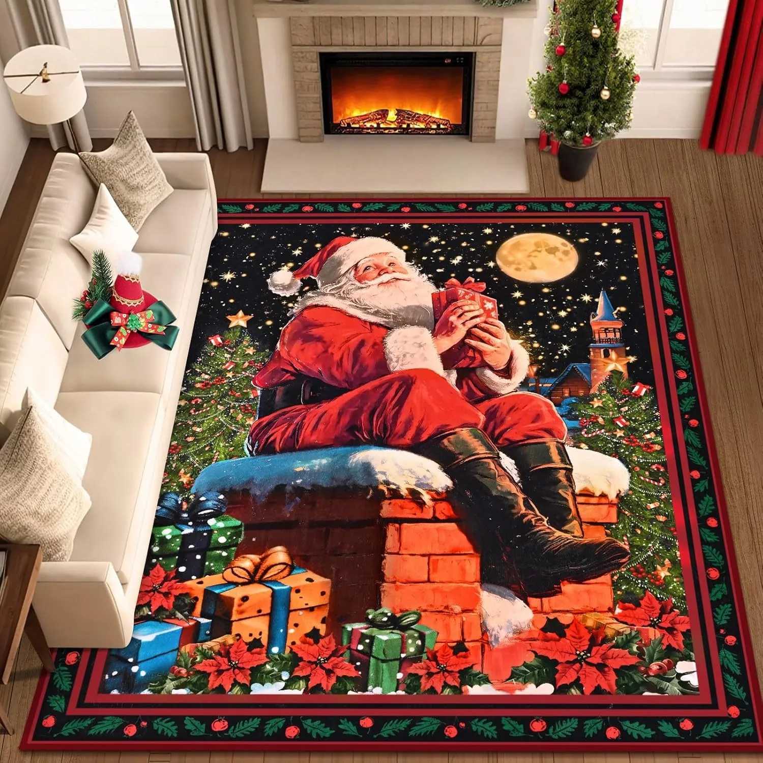 hristmas Rugs for Living Room Carpet Santa Claus Non Slip Washable Rugs for Bedroom Living Room Winter Carpet for Dining RoomM251126