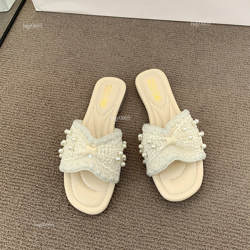 Top brand high-quality new-style designer new shoes French pearl fairy style flat shoes fashionable summer soft soled beach sandals women's new f