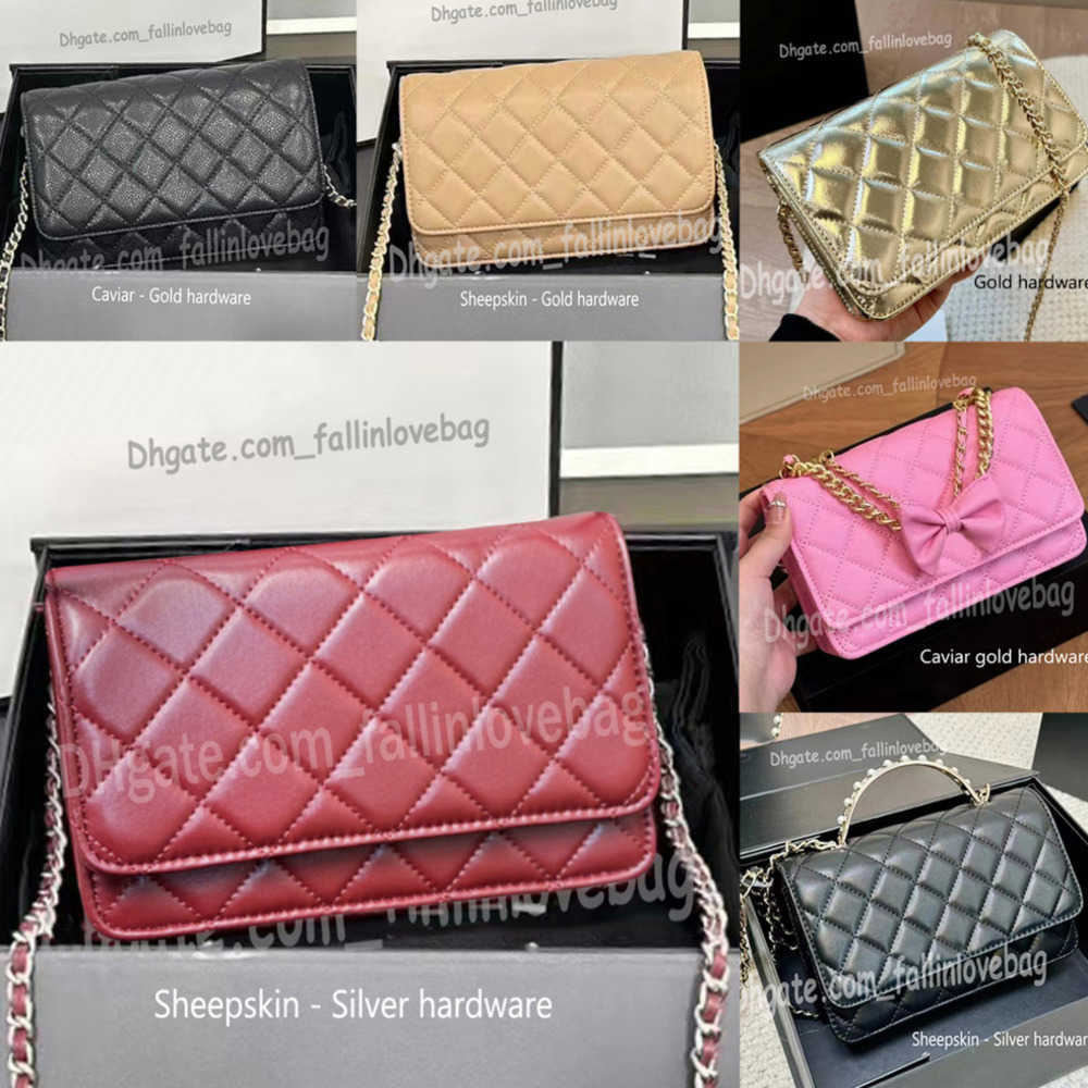 Classic Women Lambskin Wallets Quilted Flap Bags French Mini Coins Card Holder Vintage Matelasse Hardware Chain Crossbody Large Capacity Handbags Purse 19CM 08