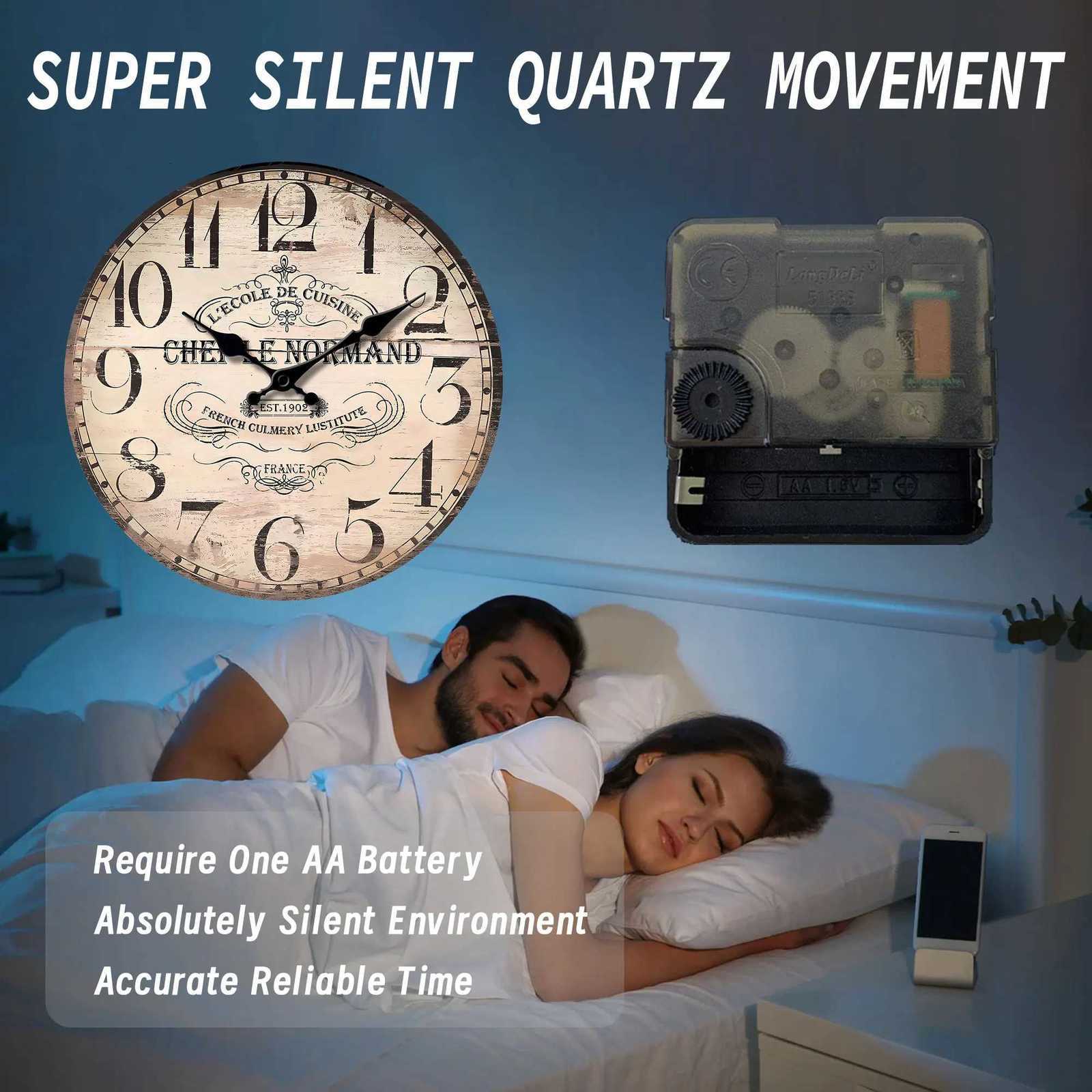 1pc Wooden veneer wall clock wall clock designed with vintage wood texture and French Culinary school theme Silent clock - for C251126