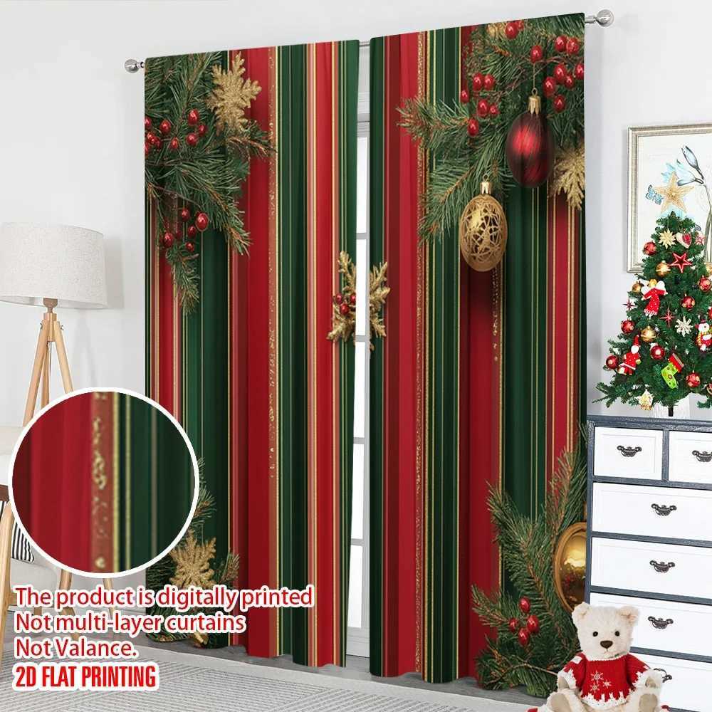 Curtain Christmas 2pcs 2D flat printing Christmas Drapes Christmas Ornaments Festive Stripes Polyester Without Electricity Family Party Perfect Y25112