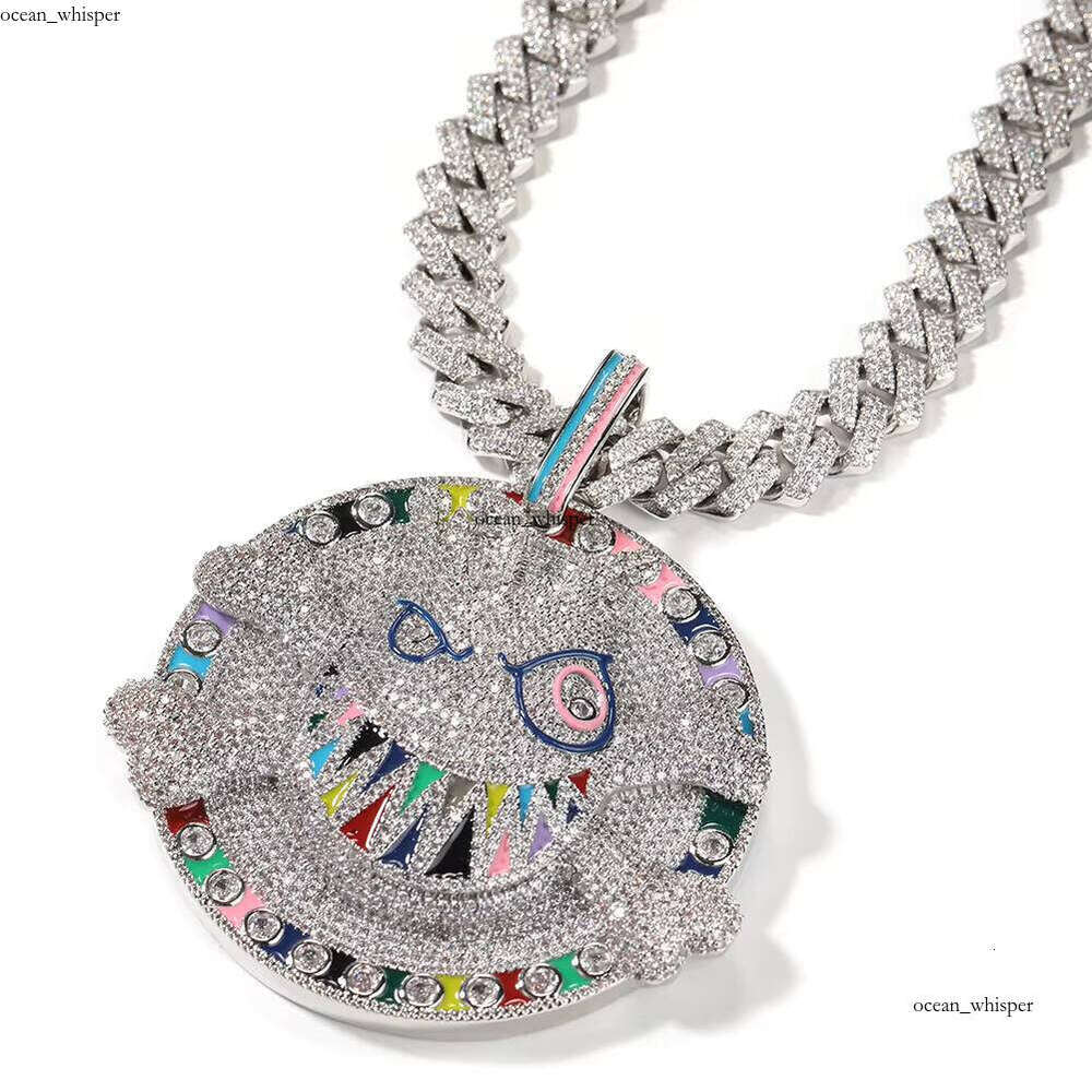 2023 New Cute Round VVS Moissanite Pendant Colorful Disc Cartoon Fashion Plate Necklace Large Size Rapper Accessories