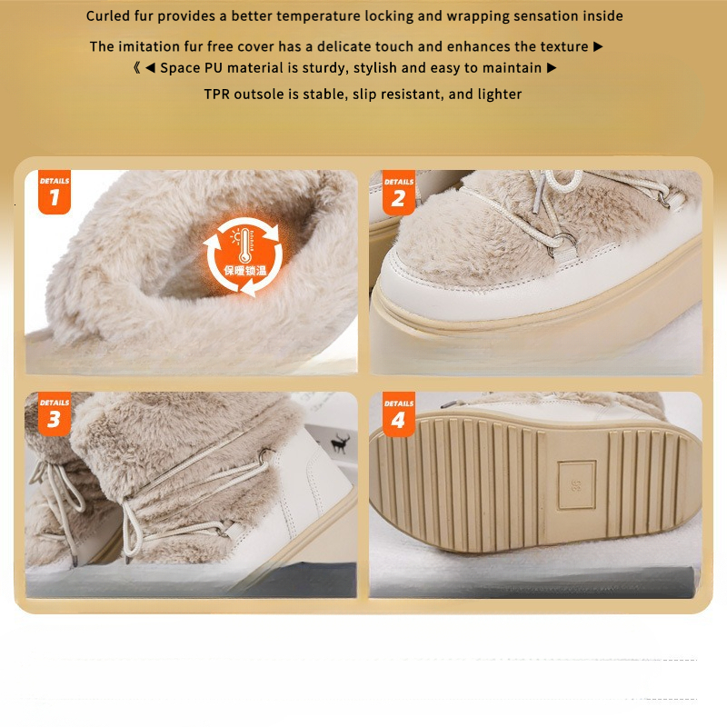 Trendy Mid Top Warm Moon Boots Christmas Luxury Boots New Light Beige Space Boots with Thick Fury Women's Thick Bottom Snow Boots Designer Shoes