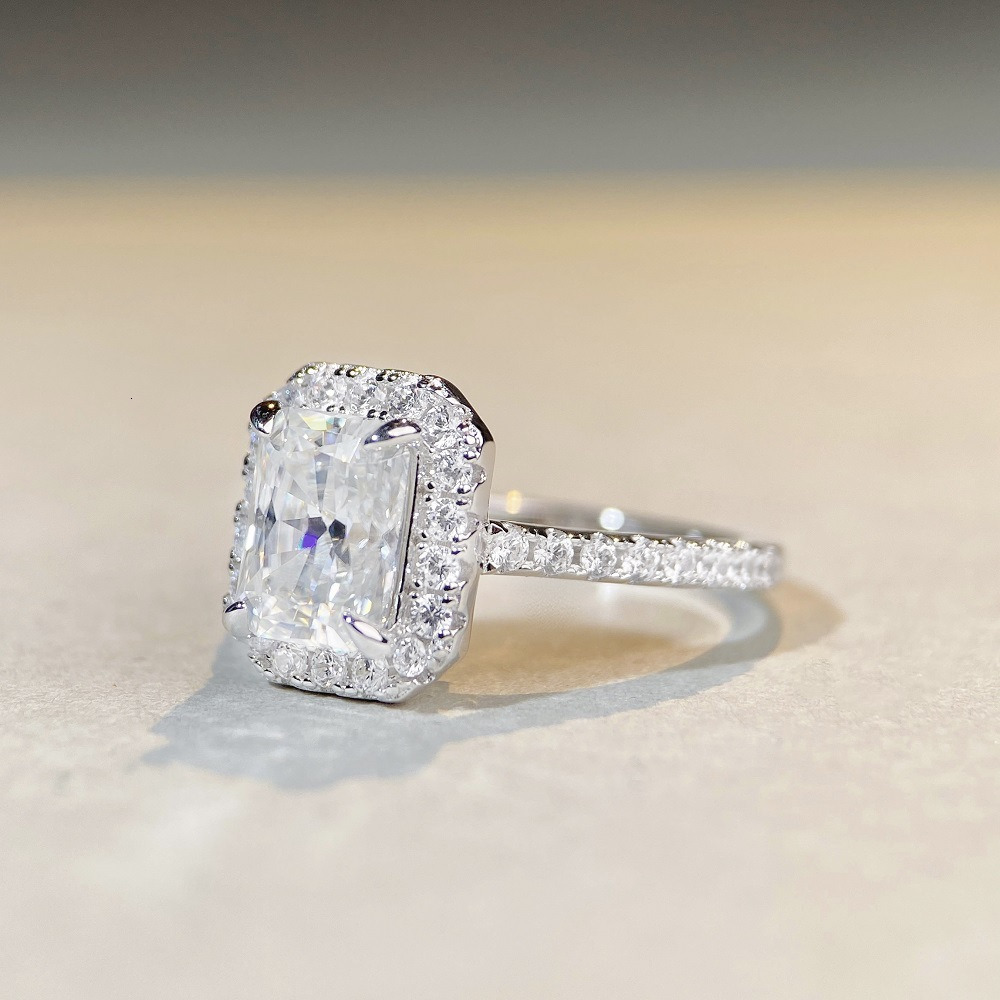 S925 sterling silver moissanite ring, Redion cut D-color moissanite shaped diamond ring, wedding ring, full diamond ring