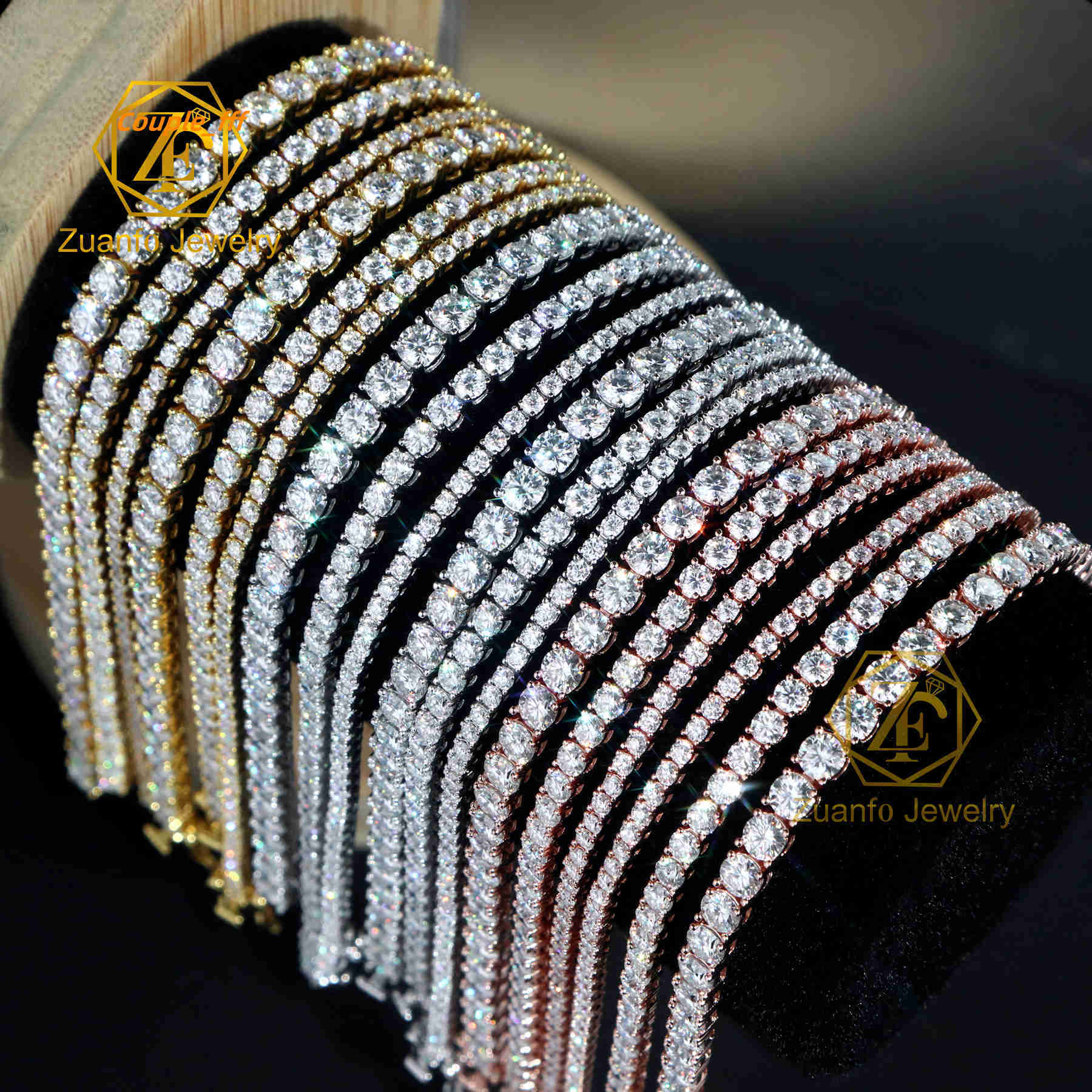 Cheap Price 925 Silver HipHop Style Bracelet Necklace 2MM-4MM Gold Plated Moissanite Tennis Chain for Gift or Party
