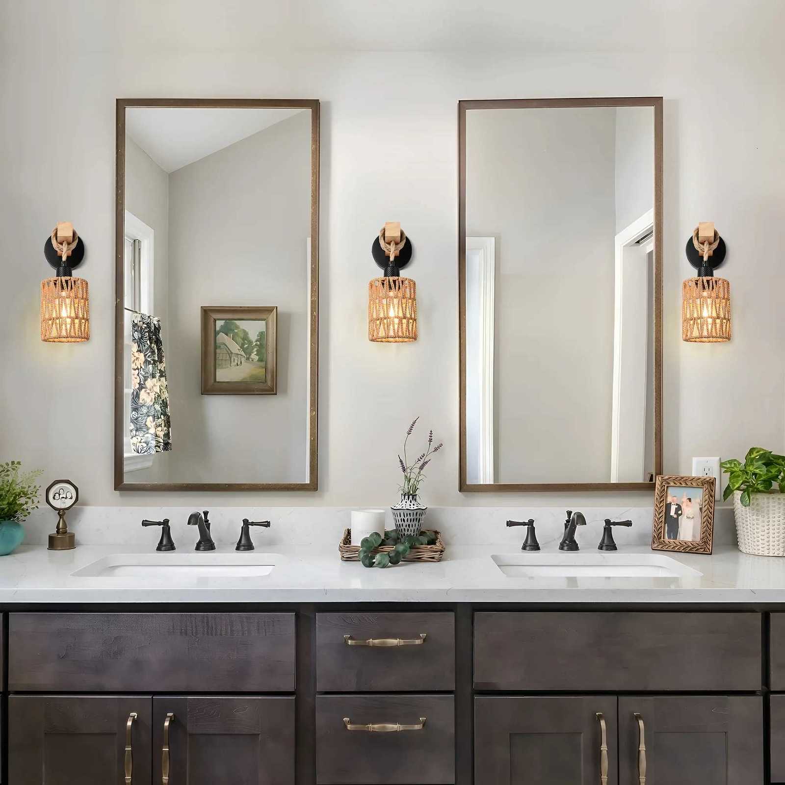 Easy Install Rattan Wall Sconces Wall Lights with Dimmable Boho Wall Mount Light Fixtures Wicker Wall lamp for Bedroom Nursery M251126