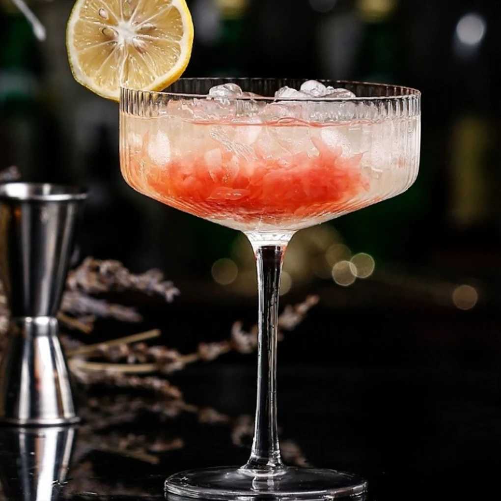 2Pcs Martini Glasses Tall Clear Ribbed Glass Wine Glasses For Cocktail Versatile Drinks Fashionable Champagne Coupe Glasses C251126