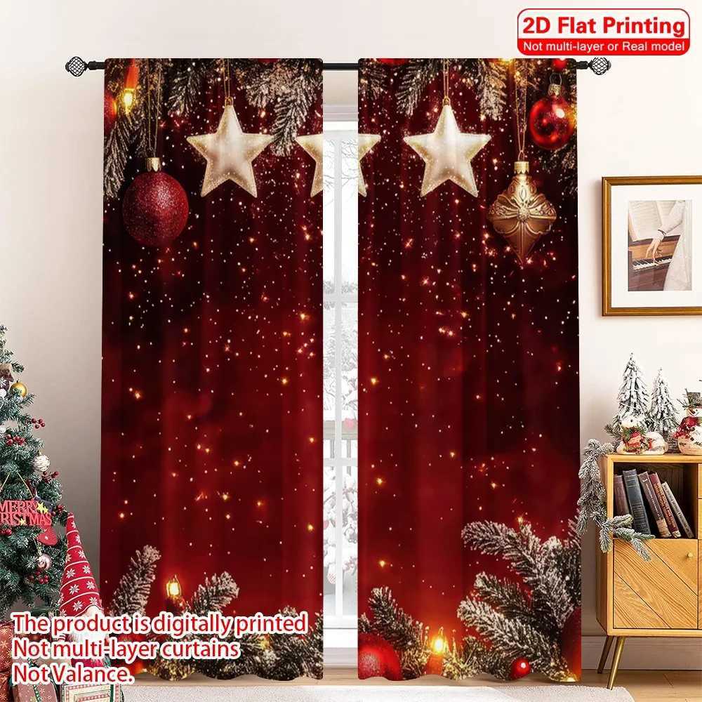 Curtain Christmas 2pcs 2D flat printing Merry Christmas Scene Curtains Snowflake Red Christmas Ball Venus Happy New Year Polyester Without Y251126