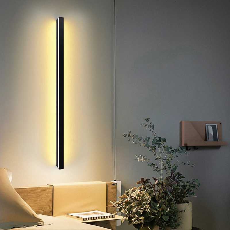 Modern Led Long strip Wall Light 3cm 4cm AC220V Bedside Living Room Background Corridor Stair Porch Black Aluminium Home Decor M251126
