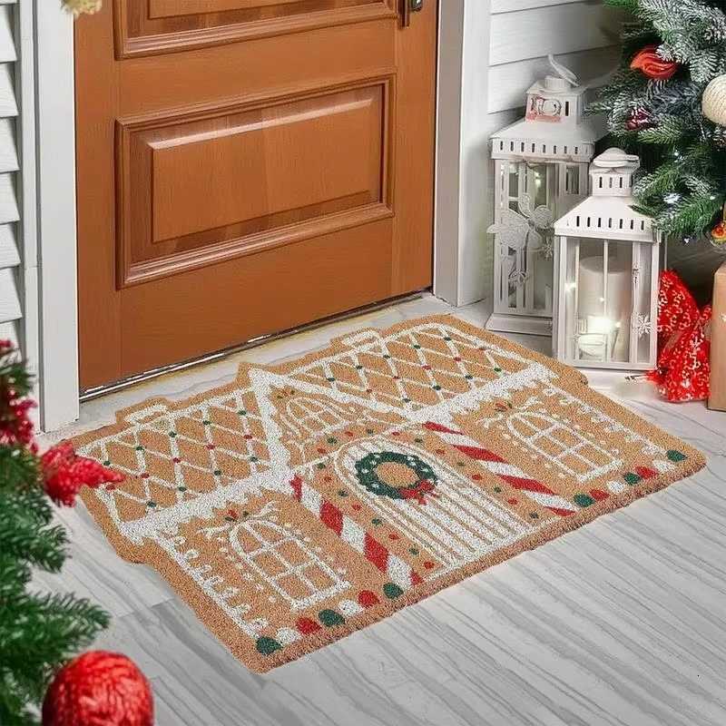 VIKAMA Christmas Gingerbread House Floor Mat Entrance Non Slip Water Absorbent Easy To Clean Festive Atmosphere Decorat CarpetM251126