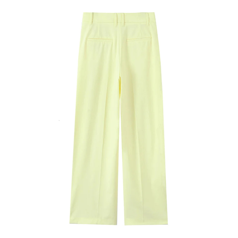 PB ZA205 Fashion Modern Elegant and Trendy Light Yellow Strap Fashion Tank Top and Wide Leg Pants Set 250414Z
