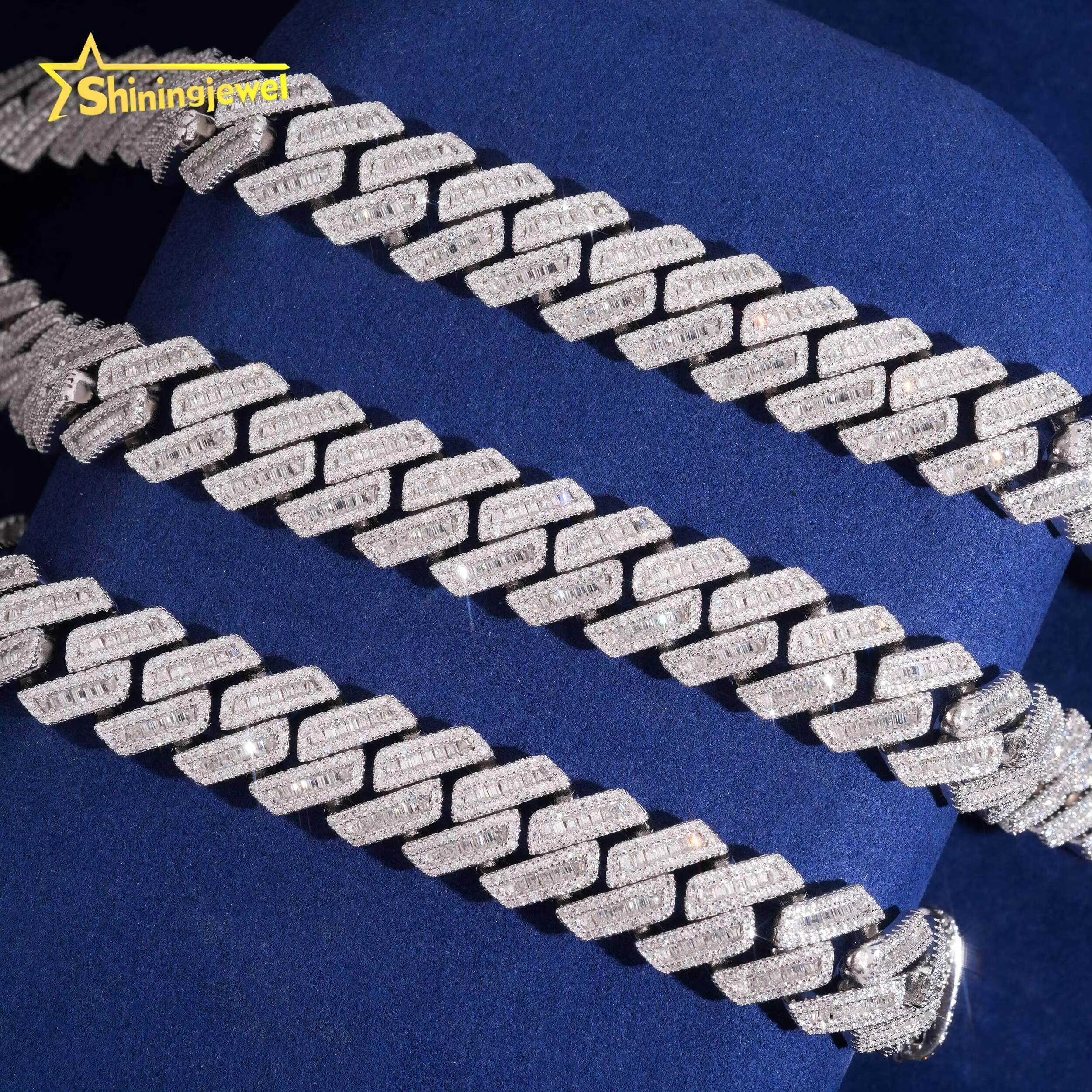 US Local Fast Shipping Cuban Link Chain 18mm S925 Pass Diamond Test VVS Baguette Moissanite Diamond Cuban Necklace Men Jewelry