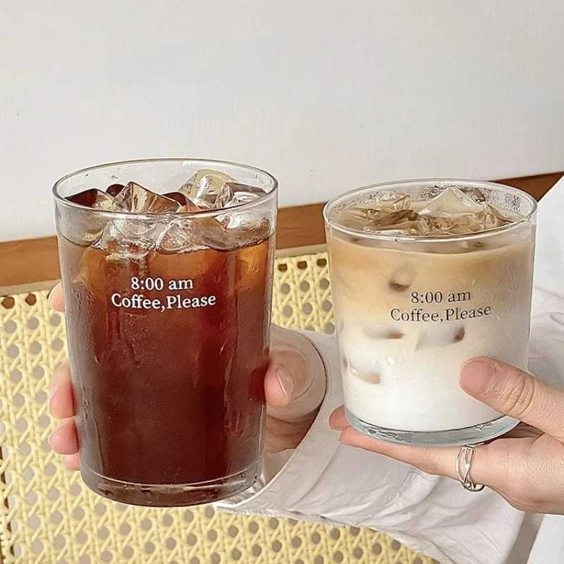 Iced Coffee CupINS Style Latte Glass Creative Letter Coffee GlassesCup with lid and strawA gift to friends C251126