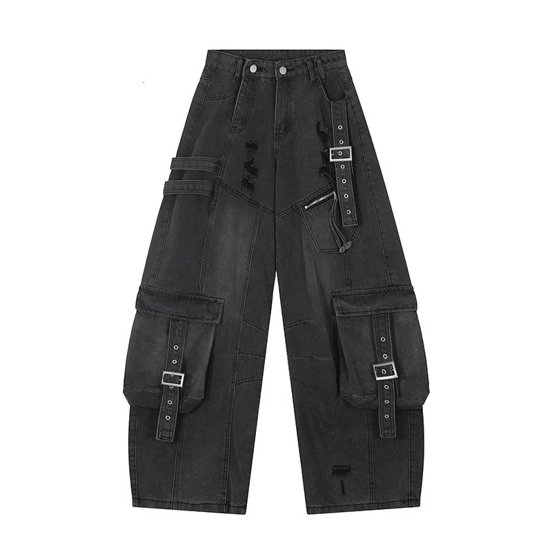 2025 Cyber Y2K Streetwear Washed Blue Baggy Ripped Cargo Jeans Pants For Men Clothing Wide Leg Vintage Loose Punk Denim Trousers 251124 - view 7