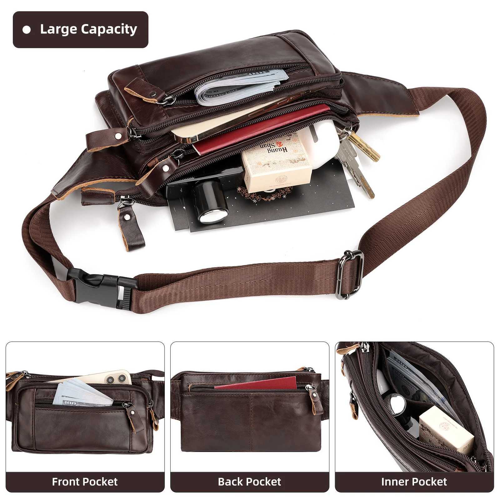 HUMERPAUL Brand Fashion Waist Packs Men Genuine Leather Organizer Travel Chest Bag Large Capacity Male Crossbody BagT251126